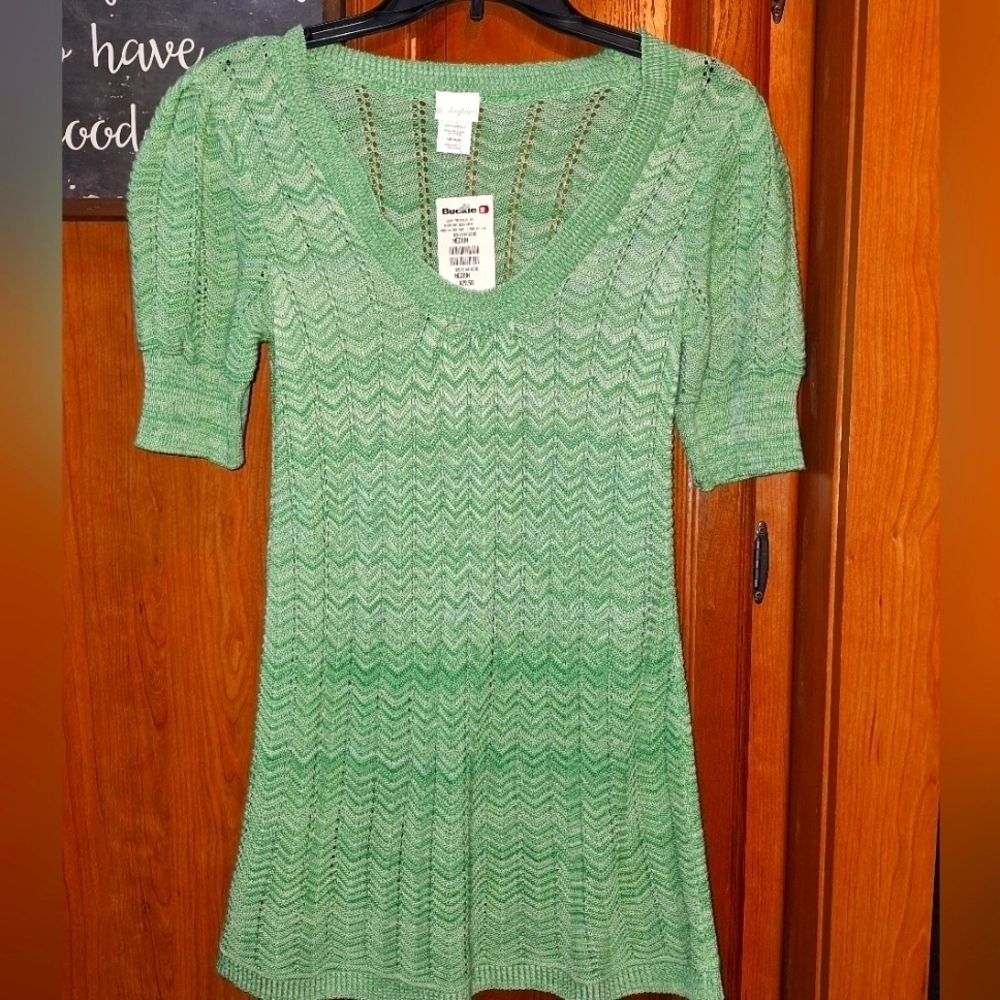 A Daytrip Green Knit Tunic Top Mini Dress In A Size Medium. NWT.
